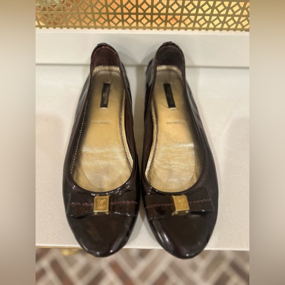 Louis Vuitton Flat Ballet Brown Patent Leather Size 37.5 Made Italy Authentic! - Picture 1 of 16